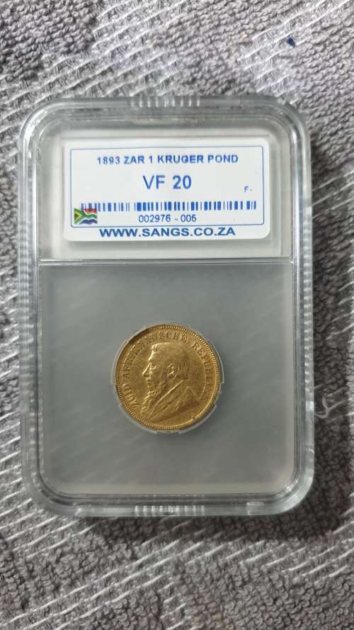 1893 ZAR 1 POND GRADED SANGS VF20