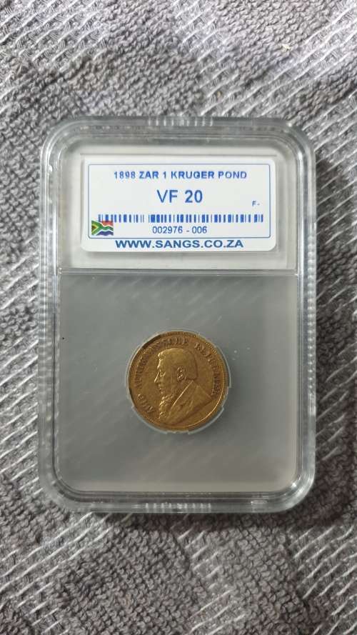 1898 ZAR 1 POND GRADED SANGS VF20
