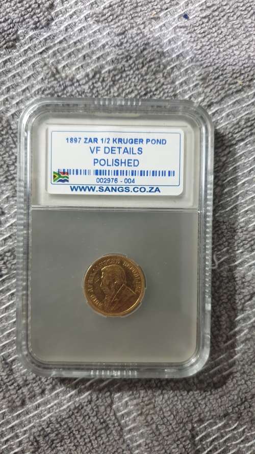 1897 ZAR HALF KRUGER POND GRADED SANGS VF DETAILS POLISHED