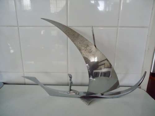 ART DECO HAGANAUER "LADY IN BOAT" METAL FIGURE - CIRCA 1930's AUSTRIA