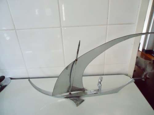 ART DECO HAGANAUER "LADY IN BOAT" METAL FIGURE - CIRCA 1930's AUSTRIA