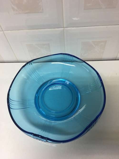 ART DECO LARGE BLUE CRYSTAL CENTRE PIECE BOWL  -  PRICE REDUCED!!!