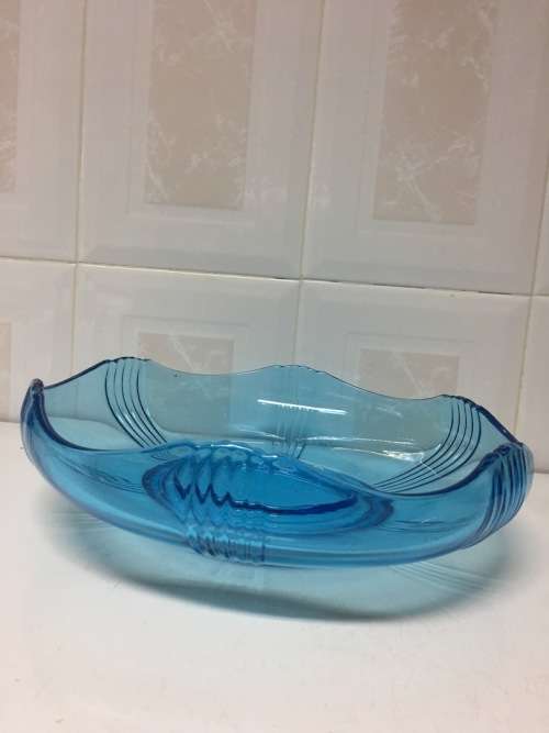 ART DECO LARGE BLUE CRYSTAL CENTRE PIECE BOWL  -  PRICE REDUCED!!!