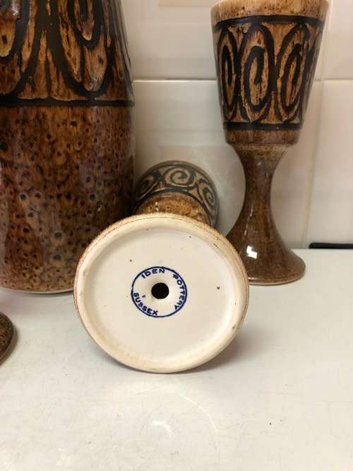 IDEN POTTERY RYE SUSSEX ENGLAND LARGE PITCHER & GOBLETS