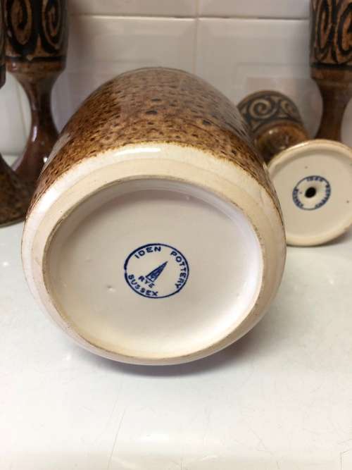 IDEN POTTERY RYE SUSSEX ENGLAND LARGE PITCHER & GOBLETS