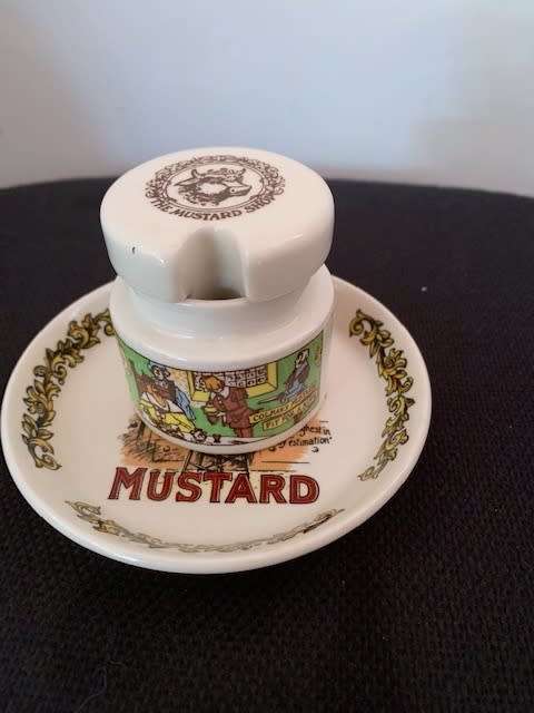 COLEMAN'S MUSTARD POT & LID WITH TRINKET DISH - CIRCA 1970
