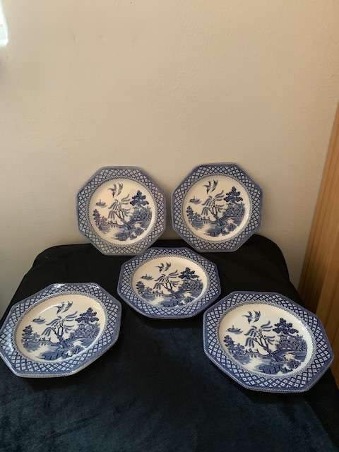 ROYAL STAFFORDSHIRE ENGLAND BLUE WHITE WILLOW IRONSTONE SIDE PLATES x 5