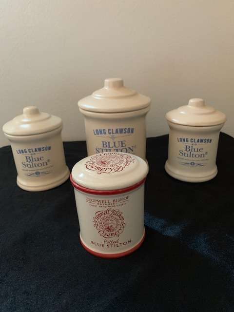 VINTAGE LONG CLAWSON BLUE STILTON CHEESE EMPTY JARS & LIDS X 4