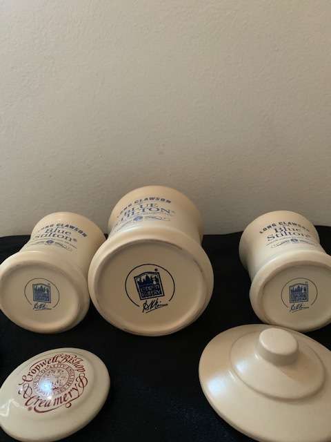 VINTAGE LONG CLAWSON BLUE STILTON CHEESE EMPTY JARS & LIDS X 4