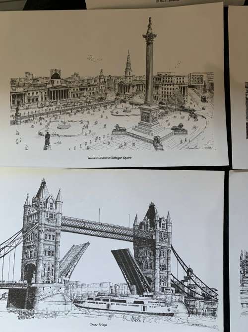 SKETCH PRINTS X 6 OF FAMOUS STRUCTURES IN LONDON