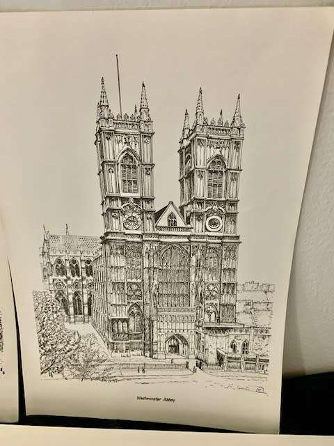 SKETCH PRINTS X 6 OF FAMOUS STRUCTURES IN LONDON