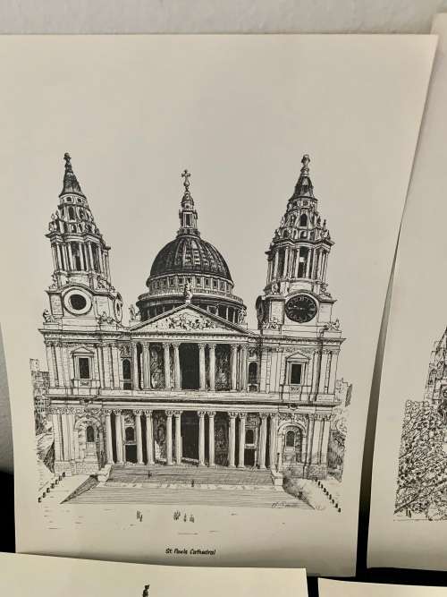 SKETCH PRINTS X 6 OF FAMOUS STRUCTURES IN LONDON