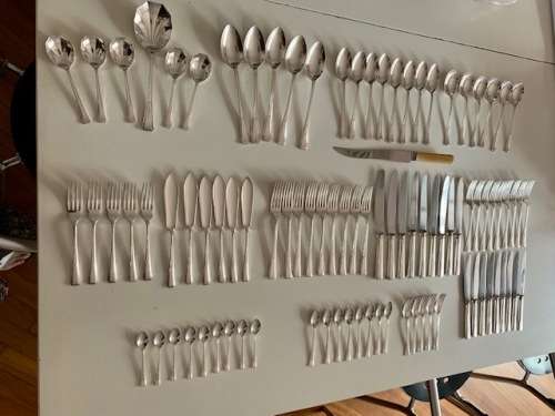 ART DECO STAMPED JAMES RYALS SHEFFIELD ENGLAND FULWOOD DESIGN 95 X PIECE CUTLERY SET - 1930