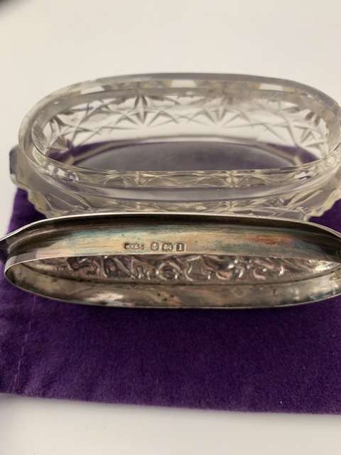 HALLMARK SILVER BIRMINGHAM CIRCA 1910 ENAMEL OVAL LID AND HOBNAIL TRINKET DISH