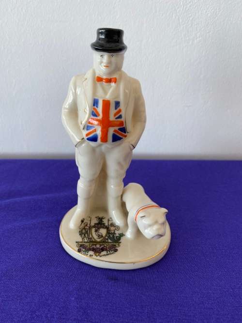 CARLTON CHINA WINSTON CHURCHILL & BULLDOG WITH UNION CRESTED CITY OF LIVERPOOL