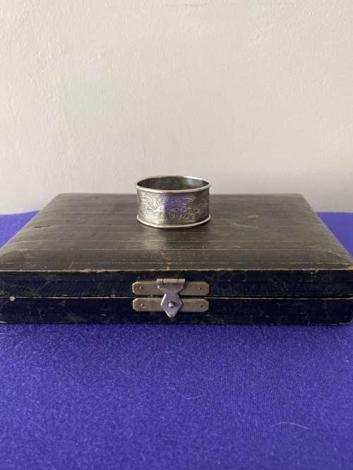 HALLMARK SILVER BIRMINGHAM 1920's MANICURE SET IN ORIGINAL CASE AND SERVIETTE RING 1908