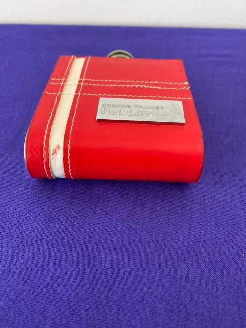 JOHNNIE WALKER LABELLED RED LEATHER CASED HIP FLASK