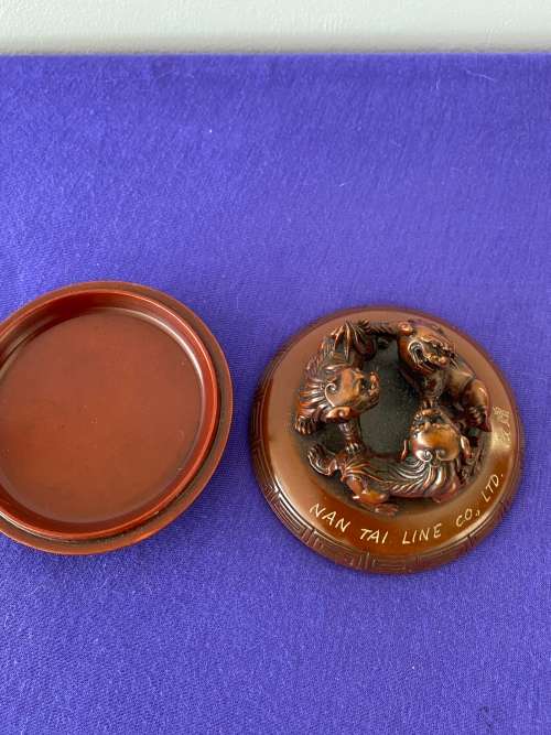CHINESE FOO DOGS LIDDED TRINKET BOWL ADVERTISING SHIPPING COMPANY