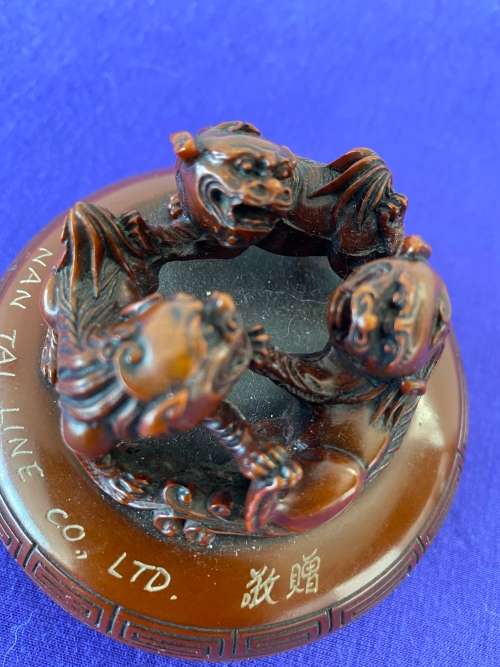 CHINESE FOO DOGS LIDDED TRINKET BOWL ADVERTISING SHIPPING COMPANY