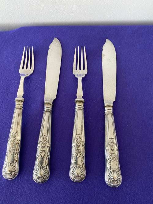 KINGS PATTERN FISH FORKS AND KNIVES