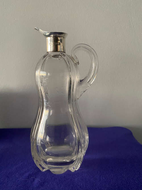 HALLMARK SILVER LONDON 1898 STAMPED SPOUT and COLLAR CRYSTAL JUG