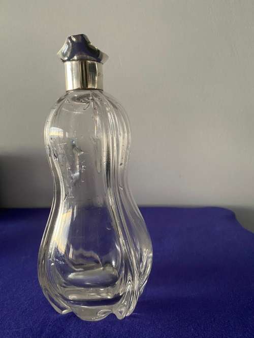 HALLMARK SILVER LONDON 1898 STAMPED SPOUT and COLLAR CRYSTAL JUG