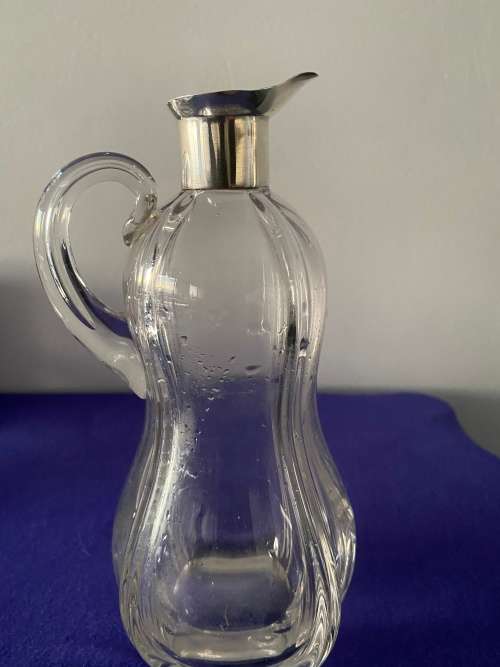 HALLMARK SILVER LONDON 1898 STAMPED SPOUT and COLLAR CRYSTAL JUG