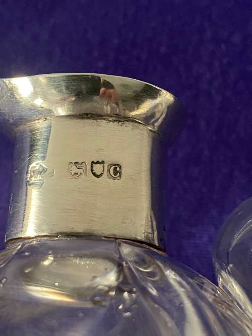 HALLMARK SILVER LONDON 1898 STAMPED SPOUT and COLLAR CRYSTAL JUG