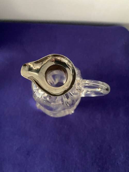 HALLMARK SILVER LONDON 1898 STAMPED SPOUT and COLLAR CRYSTAL JUG
