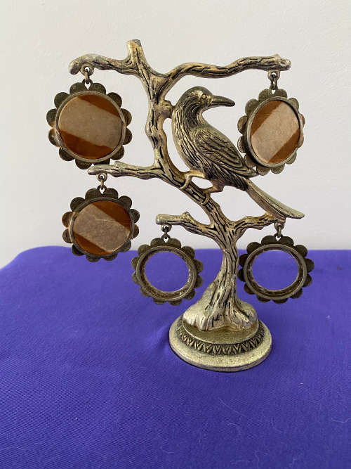 FAMILY TREE BIRD METAL STAND WITH 5 x HANGING FRAMES STAMPED SPAIN