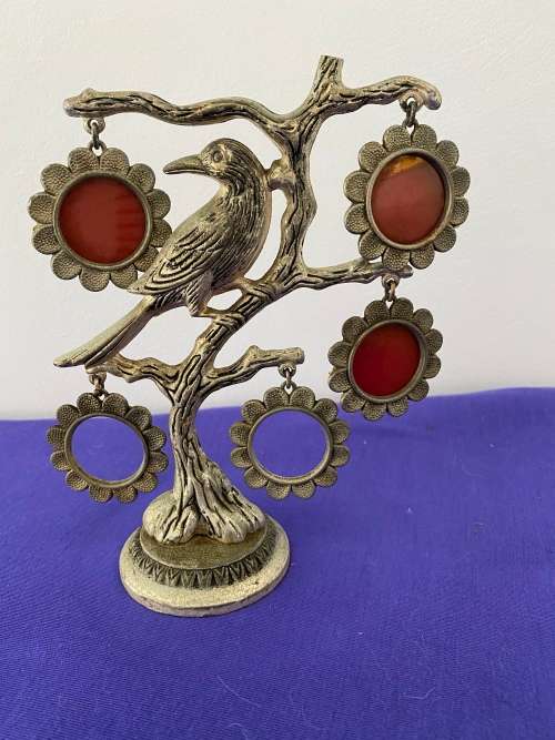 FAMILY TREE BIRD METAL STAND WITH 5 x HANGING FRAMES STAMPED SPAIN
