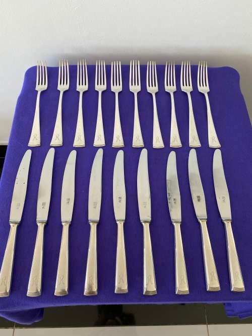 ART DECO WMF GERMAN KNIVES AND FORKS X 19 KURT  MAYER BY LOEFELLAND GERMANY
