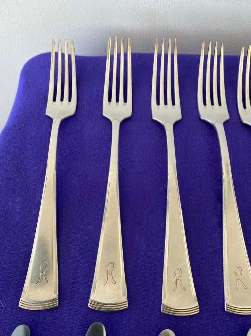 ART DECO WMF GERMAN KNIVES AND FORKS X 19 KURT  MAYER BY LOEFELLAND GERMANY