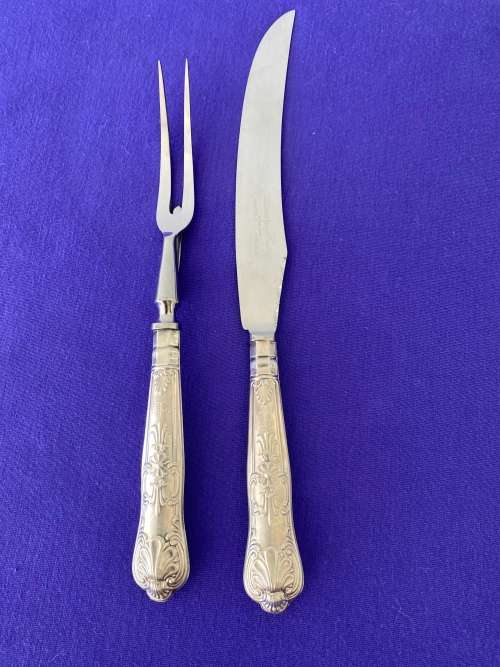 HALLMARK SILVER SHEFFIELD CIRCA 1920 HANDLED CARVING KNIFE AND FORK