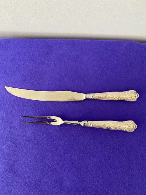 HALLMARK SILVER SHEFFIELD CIRCA 1920 HANDLED CARVING KNIFE AND FORK