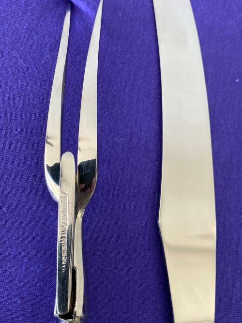 HALLMARK SILVER SHEFFIELD CIRCA 1920 HANDLED CARVING KNIFE AND FORK