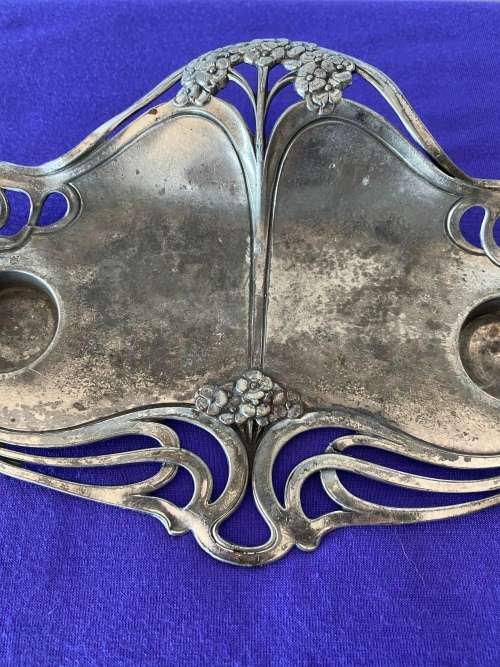 WMF GERMAN ART NOUVEAU INKWELL STAND MISSING GLASS LINERS