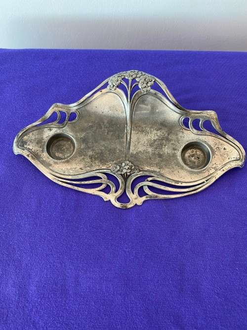 WMF GERMAN ART NOUVEAU INKWELL STAND MISSING GLASS LINERS