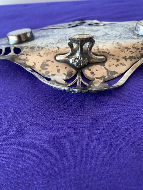 WMF GERMAN ART NOUVEAU INKWELL STAND MISSING GLASS LINERS