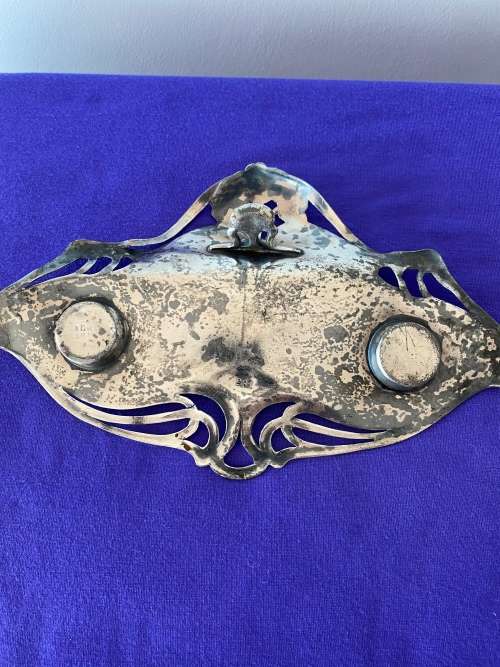 WMF GERMAN ART NOUVEAU INKWELL STAND MISSING GLASS LINERS