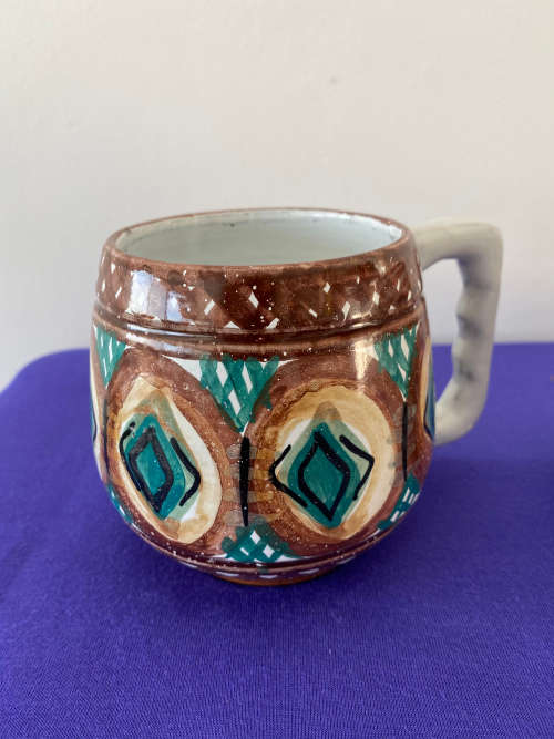 THE OLD JAR POTTERY SA TWO LARGE MUGS/JUGS STAMPED ON BASE AND ORIGINAL STICKER