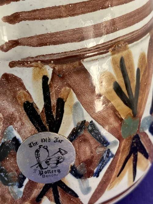 THE OLD JAR POTTERY SA TWO LARGE MUGS/JUGS STAMPED ON BASE AND ORIGINAL STICKER