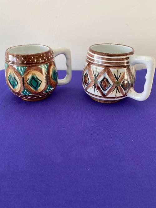 THE OLD JAR POTTERY SA TWO LARGE MUGS/JUGS STAMPED ON BASE AND ORIGINAL STICKER