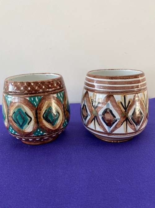 THE OLD JAR POTTERY SA TWO LARGE MUGS/JUGS STAMPED ON BASE AND ORIGINAL STICKER