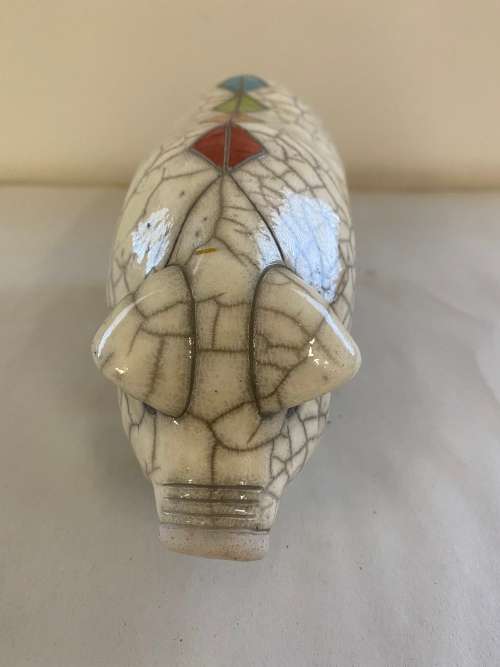 RAKU SOUTH AFRICAN SIGNED GLAZED POTTERY PIG FIGURE