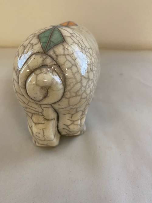RAKU SOUTH AFRICAN SIGNED GLAZED POTTERY PIG FIGURE