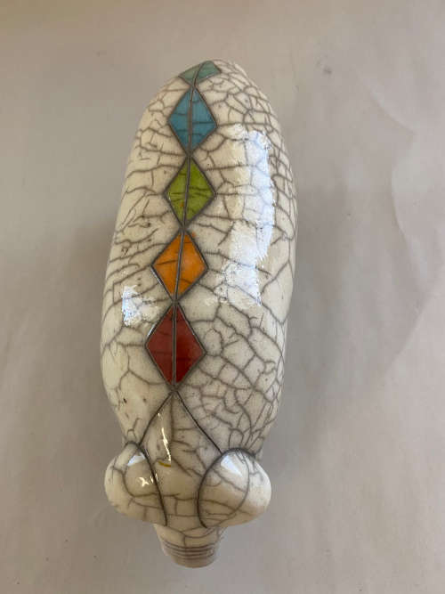 RAKU SOUTH AFRICAN SIGNED GLAZED POTTERY PIG FIGURE