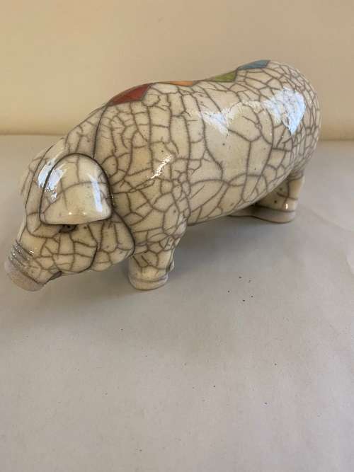 RAKU SOUTH AFRICAN SIGNED GLAZED POTTERY PIG FIGURE
