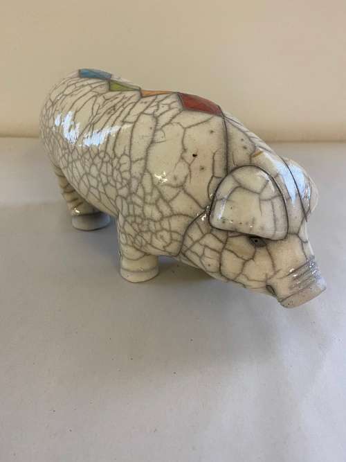 RAKU SOUTH AFRICAN SIGNED GLAZED POTTERY PIG FIGURE