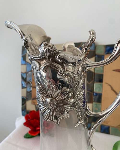 ANTIQUE ART NOUVEAU FRENCH SILVER 925 HALLMARK CRYSTAL CLARET JUG